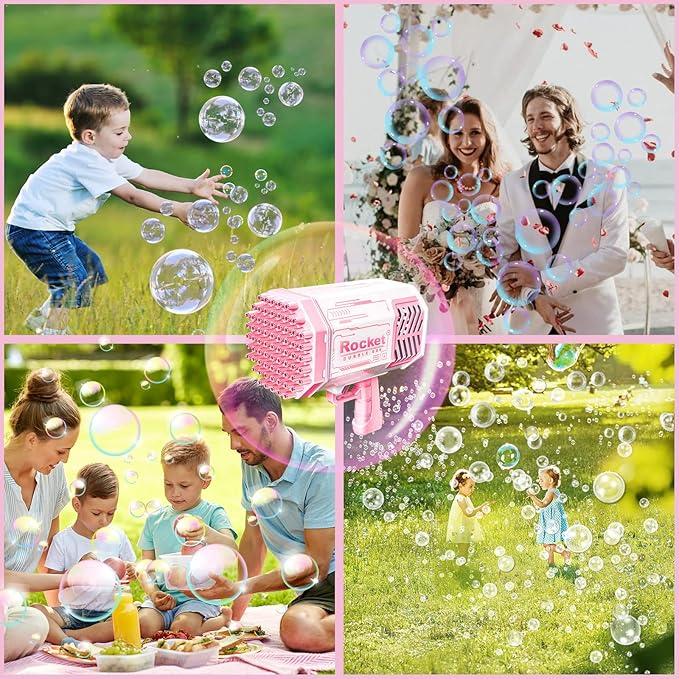 Rocket Bubble Machine Toy | Bubble Machine Blower Machine for Kids & Adults | Giant Bubble Maker with Lights | Ideal for Indoor & Outdoor Play | 69 Holes & Charging Cable