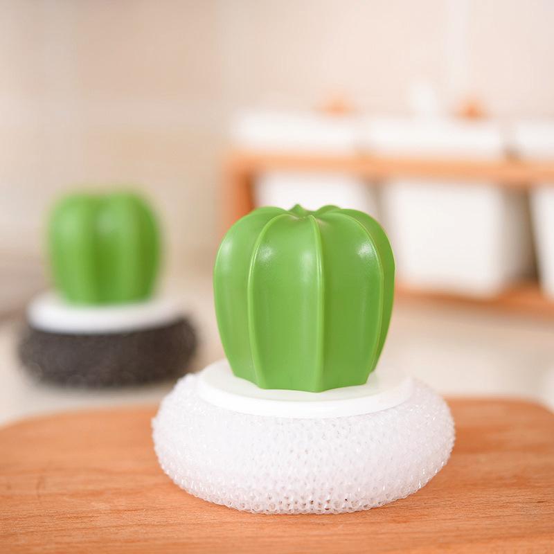 Cactus Shaped Cleaning Brush (1 Piece), Pot Scrubbing Brush With Handle, Kitchen Cleaning Tool