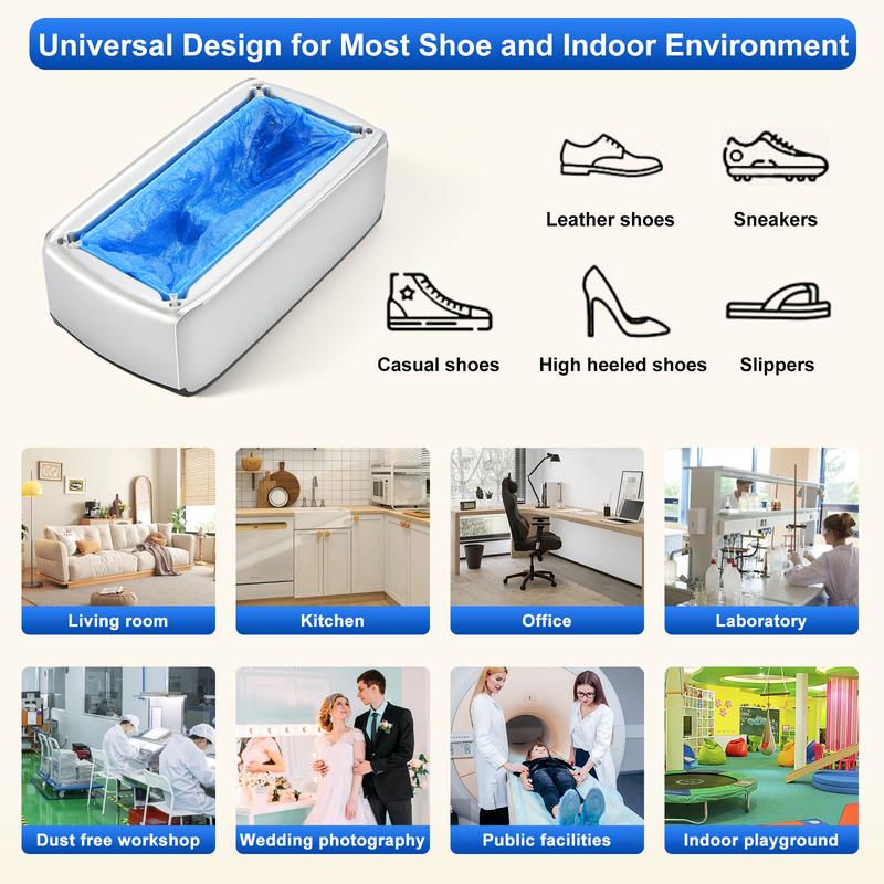 Shoe Cover Dispenser with 200pcs Disposable Shoe Covers, Automatic Shoe Cover Machine Fits shoes up to Men's size 12, Suitable for Home, Factory, Hospital (Silver)