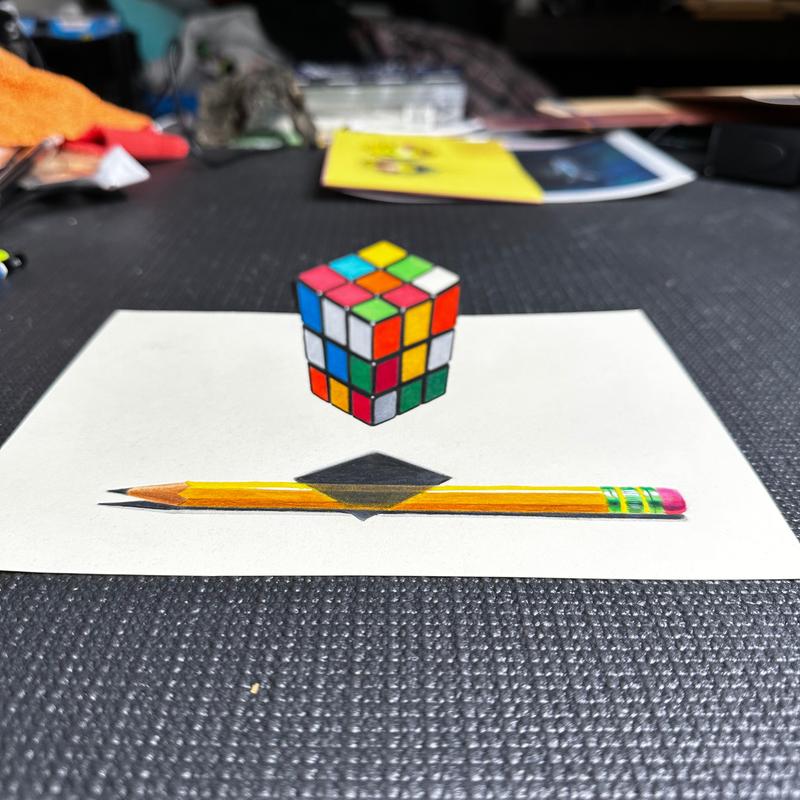 Floating Cube Drawing Illusion