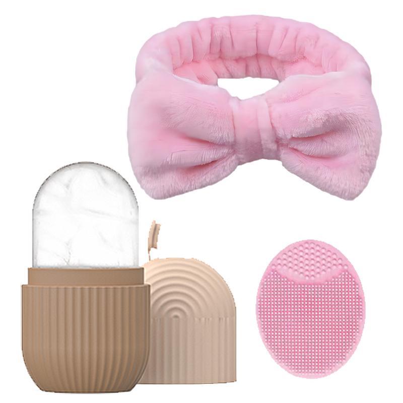 Bowknot Design Hair Band & Face Scrubber & Ice Mold Kit (3pcs/set), Gentle Facial Exfoliation Care Tools, Skincare Tools For Women