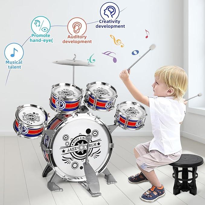 M SANMERSEN Upgraded Kids Drum Set for Toddlers 1-3, Star Light up Drum Set for Kids 3-5, Musical Jazz Drum Toys for Boys Girls 2-5 4-6 5-7 (All Plastic)