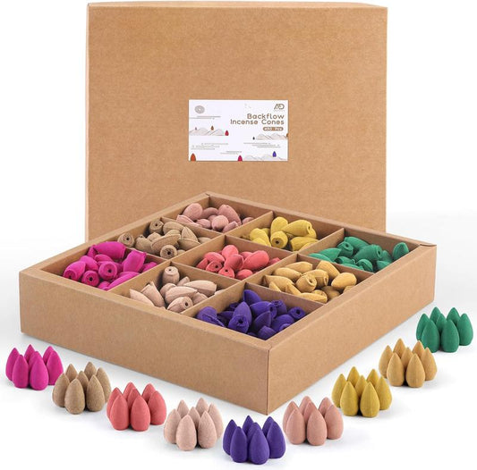 450 Pieces Backflow Incense Cones Colorful Natural Scents Waterfall Incense Cones for Backflow Incense Burner Holder Natural Meditation and Yoga Gift