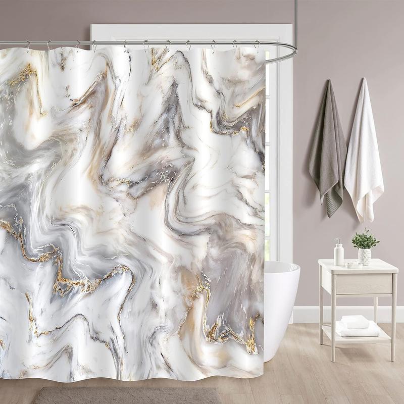 Print Shower Curtain (1 Piece), Waterproof Bathroom Curtain With 12pcs Hooks, Decorative Curtain For Bathroom