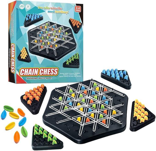 (22*20cm)Chain Triangle Chess Game, Family Fun Table Top Multiplayer, Engaging Triggle Rubber Band Strategy Game for Kids and Adults, Chain Chess Desktop Puzzle Strategy Games