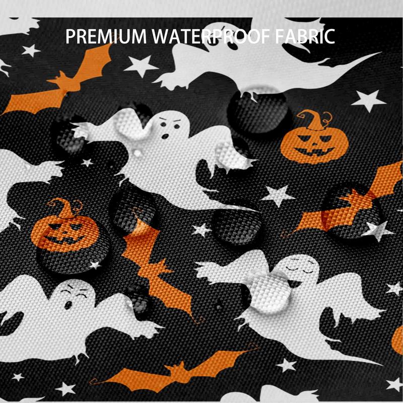 Halloween Ghost and Pumpkin Pattern Bathroom Decor Set, Shower Curtain Sets, 1 Waterproof Shower Curtain & 1 Bathroom Rug & 1 Toilet U-shape Mat & 1 Toilet Lid Cover Pad, Bathroom Accessories