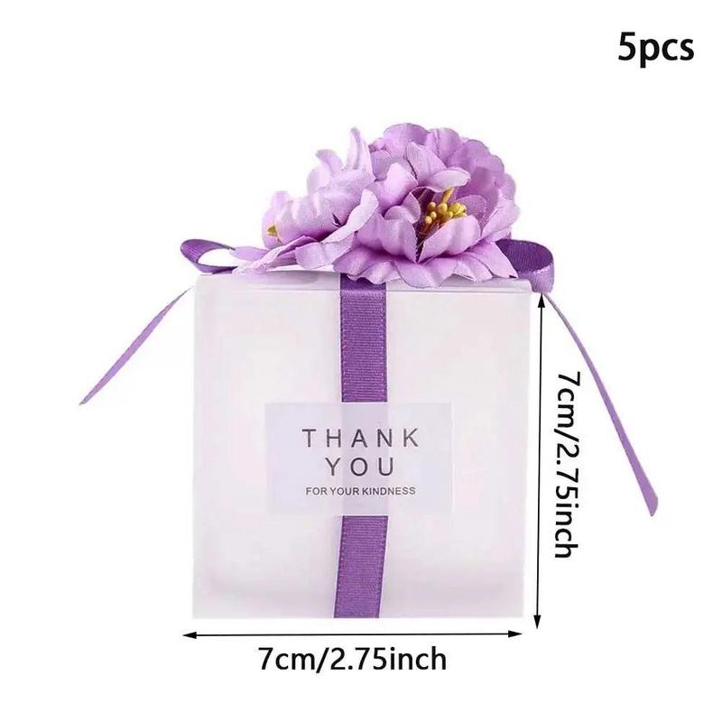 Thank you Candy Box, 5pcs Artificial Flower Decor Wedding Favor Box, Gift Wrapping Box for Wedding Party, Unique Gift, Spring Party DIY Packaging Supplies