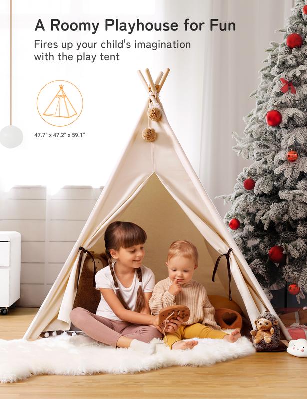 Children's fairy tale castle tent Christmas tent Christmas gift, storage bag with small window, large space, with cushion, LED light game tent