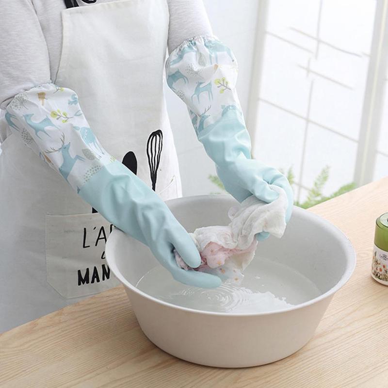 1 Pair Waterproof Household Cleaning Glove, Cartoon Animal Pattern Reusable Glove, Kitchen Cleaning Long Glove For Home Use