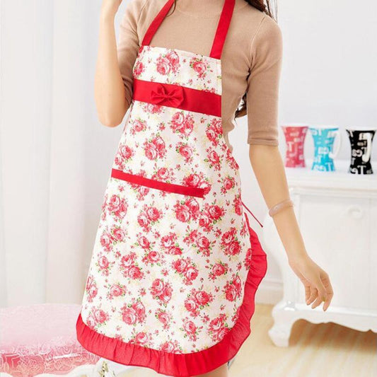 Floral Print Bow Decor Apron, 1 Count Cute Halter Neck Apron for Women, Kitchen Oil-proof Apron for Home Use, Home Accessories