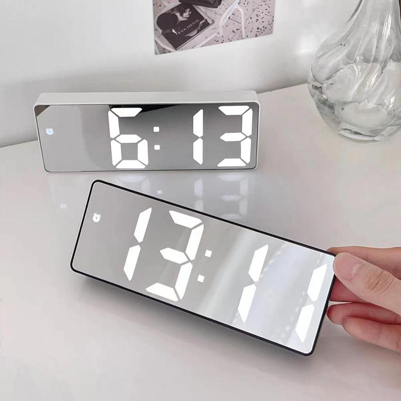 Back to School Season LED Electronic Alarm Clock without Battery, LED Lights Modern Simple Mirror Clock, Desk Clock for Home Office