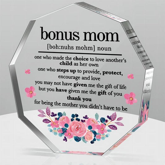 Flower & Letter Pattern Acrylic Plaque for Gifts, Creative Nonagon Desktop Decorative Plaque for Gift Ideas, Sweet Birthday Gift for Mom,?Summer?Decorations for Home