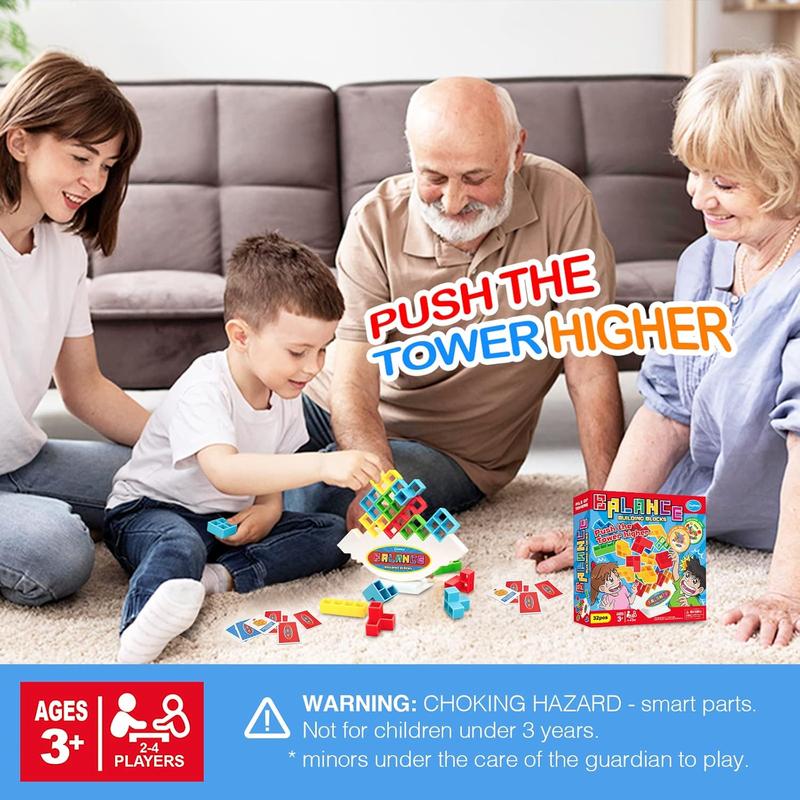 IYuePeng 32 Pcs Tetra Balance Tower Stacking Games Team Building Blocks Board Game For Kids &Amp; Adult, Drop The Pile Of Tower STEM Toys For 2 Players, Family, Parties, Travel