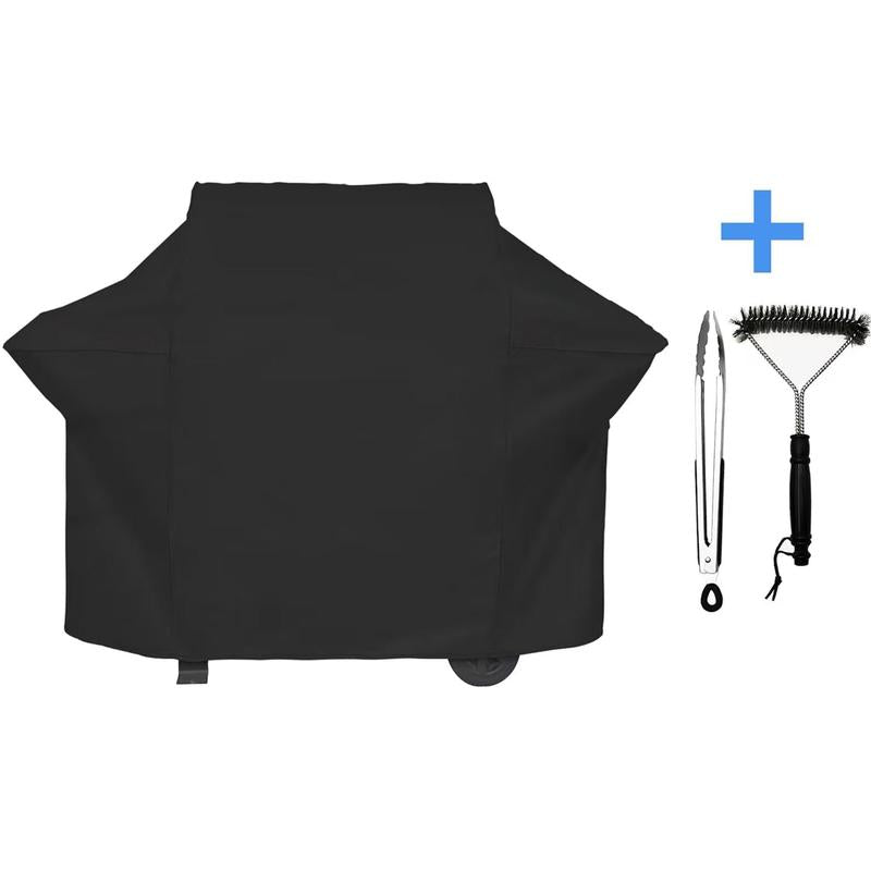 Waterproof Grill Cover with Brush & Tongs, 1 Count Durable Grill Cover, UV & Dust & Weather Resistant Cover for Outdoor Barbecue Grill