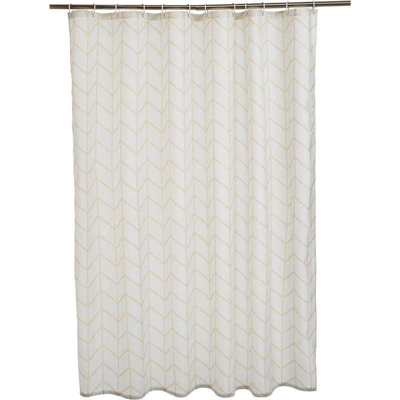 Water Resistent Fabric Shower Curtain with Grommets and Hooks, Machine Washable, Natural Herringbone,72'' X 72''