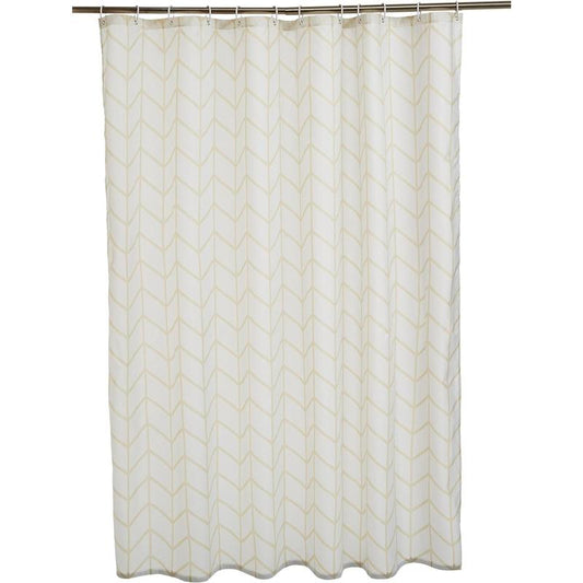 Water Resistent Fabric Shower Curtain with Grommets and Hooks, Machine Washable, Natural Herringbone,72'' X 72''