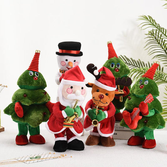 Plush electric toys Christmas dolls can dance and sing Santa Claus holiday gift toys.