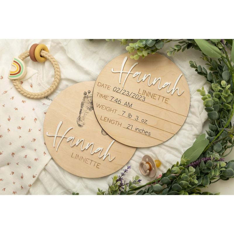 Birth Announcement Sign + Footprint Sign, Personalized for Newborn Baby at Hospital, Laser Baby Footprint