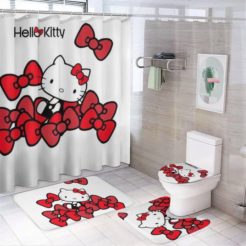 HelloKitty Shower Curtain Sets Lovely Bathroom Sets with Shower Curtain And Rugs