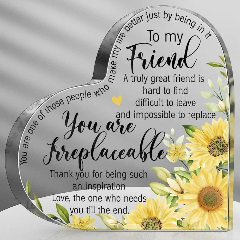 Acrylic Friendship Desktop Gift Ornaments, Slogan Graphic Heart & Irregular Shaped Decorative Ornament for Friends, Party Decoration Supplies, Gift for Mom