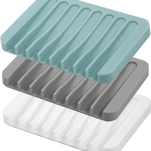 Self Draining Soap Dishes, 3 Pcs Silicone Soap Saver, Waterfall Drainer Soap Holder for Bathroom, Extend Soap Life, Keep Soap Bars Dry Clean & Easy Cleaning Set