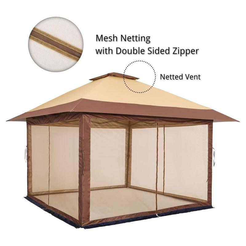 [Limited time deal]12x12 Instant Pop Up Gazebo SolarLight Screen Canopy Tent Cover, Brown