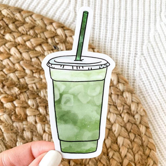 Iced Matcha Green Tea Waterproof Vinyl Sticker, 4x2"