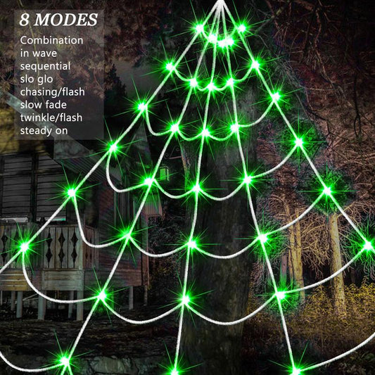 Solar Powered Spider Web Lights Green/Purple Outdoor Halloween Decorations , 14.8 x 16.4 FT Triangular White Spider Web with 135 LED, Large Size Solar Halloween Decor