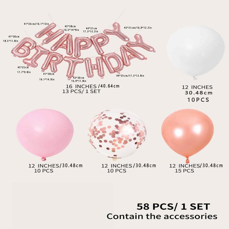 Happy Birthday Balloon Set, 58pcs/set Happy Birthday Balloons Banner, 12in Confetti Balloon, Pink Balloon, Party Decor, Party Supplies