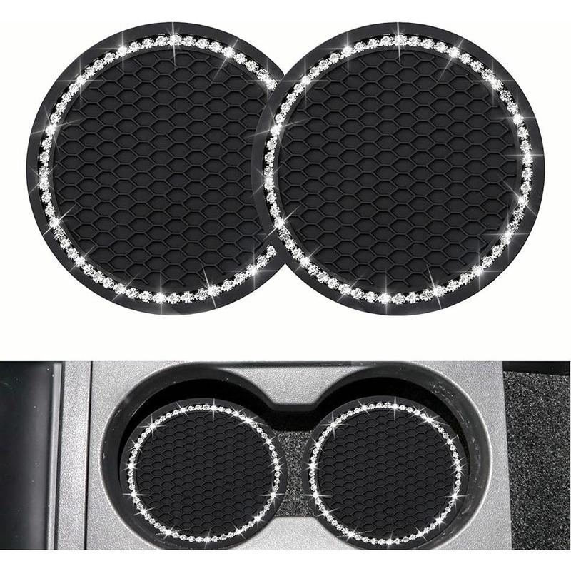 2PCS Bling Car Cup Coaster, Universal Vehicle Cup Holder Insert Coaster, 2.75 inch Rhinestone Anti Slip Silicone Car Accessories, Suitable for Most Car Interior, Gift for Women