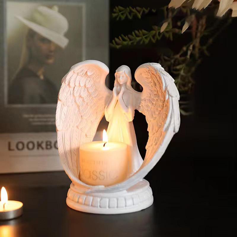 Angel Wings Design Candle Holder without Candle, 1 Count Home Decoration Candlestick, Living Room Bedroom Table Ornaments, Desktop Adornment for Gifts