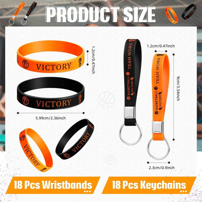 Basketball Themed Party Favors, 36pcs/set Innovative Basketball Accessories Including 18pcs Wristband & 18pcs Keychain, Motivational Basketball Team Gifts