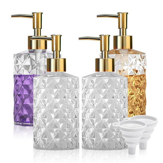 Glass Soap Dispenser Set, 6 Counts/set Including 4 Counts 330ml Soap Dispensers & 2 Counts Pouring Funnel, Bathroom Supplies for Home Hotel