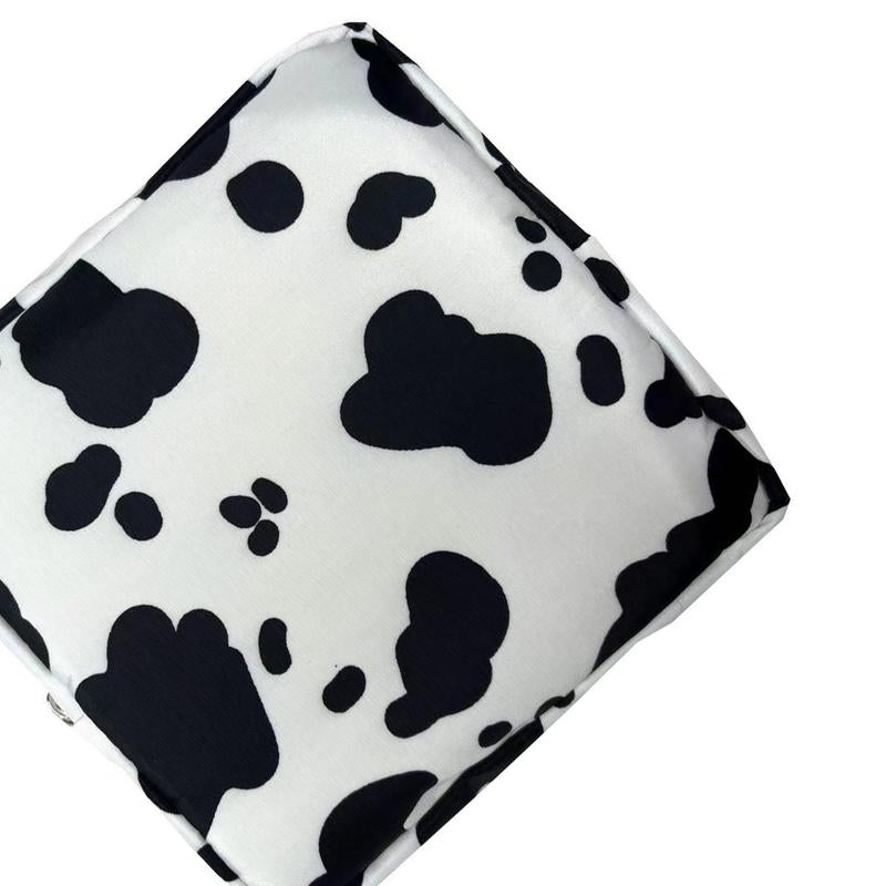 Cow Print Portable Sanitary Napkin Storage Bag, Travel Zipper Pouch, Waterproof Cosmetic Organizer Pouch, Travel Essentials, Storage for Bedroom, Gifts for Women Girls, Summer for Gift