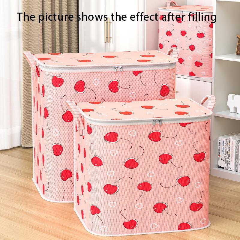 Cherry Pattern Dustproof Bedding Storage Bag, 1 Count Portable Large Capacity Non-woven Fabric Clothes Storage Bag, Household Moving Bag, Summer Gift, Cool Bedroom Accessories for Cheap, Summer Gift Ideas, Chill Room Accessories