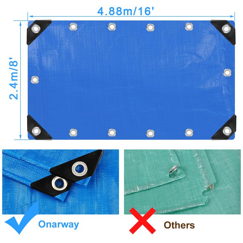 Tarp Waterproof Heavy Duty Blue Tarpaulin 11Mil Thicken 8x16 Ft - Anti-UV Waterproof Tarp Cover with Grommets Multipurpose for Boat Pool Roof Outdoor