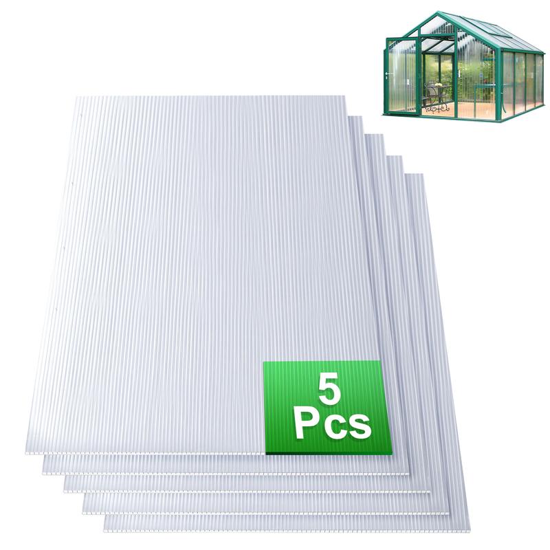 5 Pack Polycarbonate Greenhouse Panels Polycarbonate Sheets Twin-Wall Roof Panels Waterproof UV Protected Clear Corrugated Plastic Roofing for Greenhouse Replacement (4' x 2' x 0.16'')