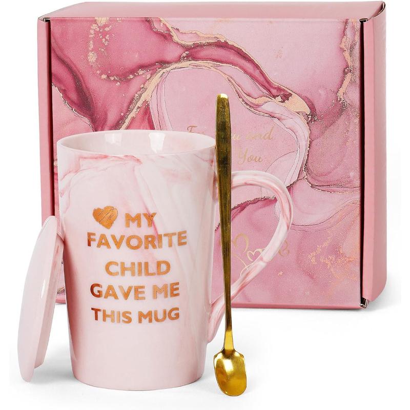 Mom Coffee Mug,  Mom Ever Mug, 16 Oz Coffee Cup With Exquisite Box Packing Spoon, Pink Ceramic Marble Mothers Funny Ideas Mug, Pregnancy Birthday Valentine Christmas Gift