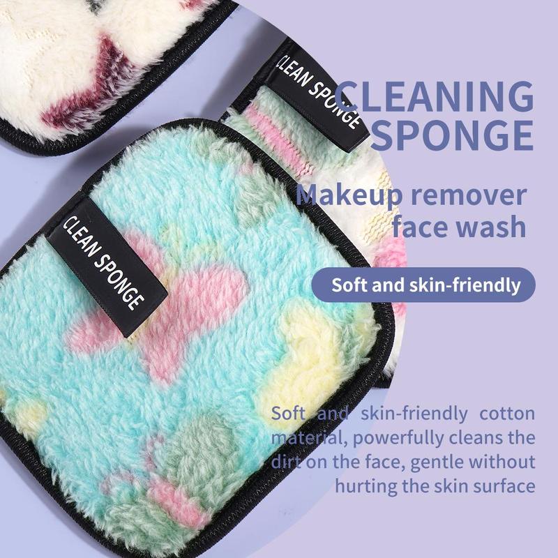 Travel Reusable Makeup Remover Pads, 6 Counts Colorful Facial Cleaning Puffs, Face Wash Sponges, Square Shape Fluffy Face Washing & Skin Cleansing Pads, Comfort Hygiene Products