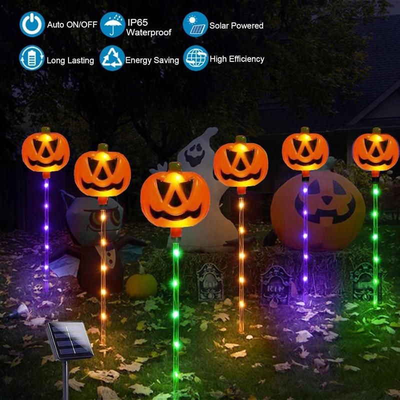 Room Decor Pumpkin Design Solar Powered Light, 6 Counts/set Outdoor Halloween Decoration Light, Waterproof Light for Garden Patio Yard Pathway