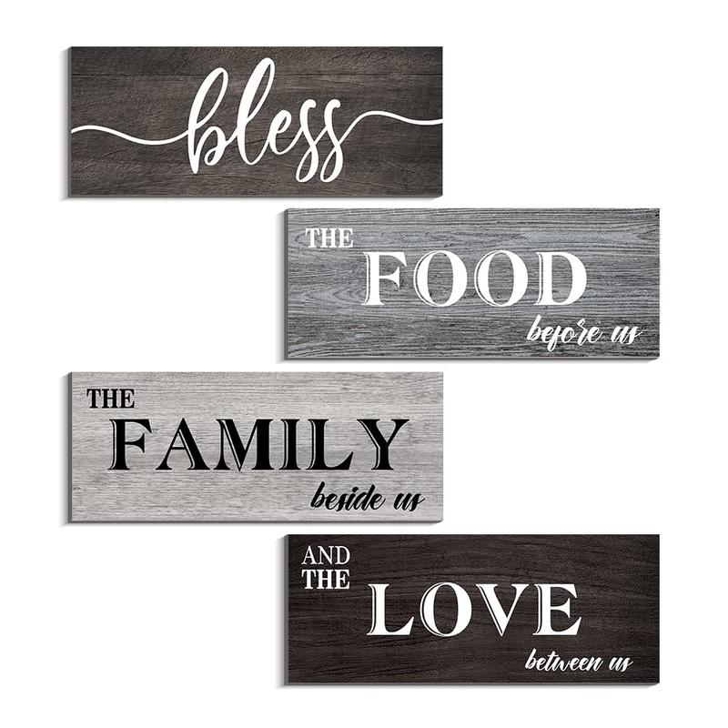 Wooden Letter Pattern Sign, 4pcs/set Farmhouse Wall Art Plaque, Rustic Wall Hanging Decorations, Wall Art for Home Dining Room Kitchen