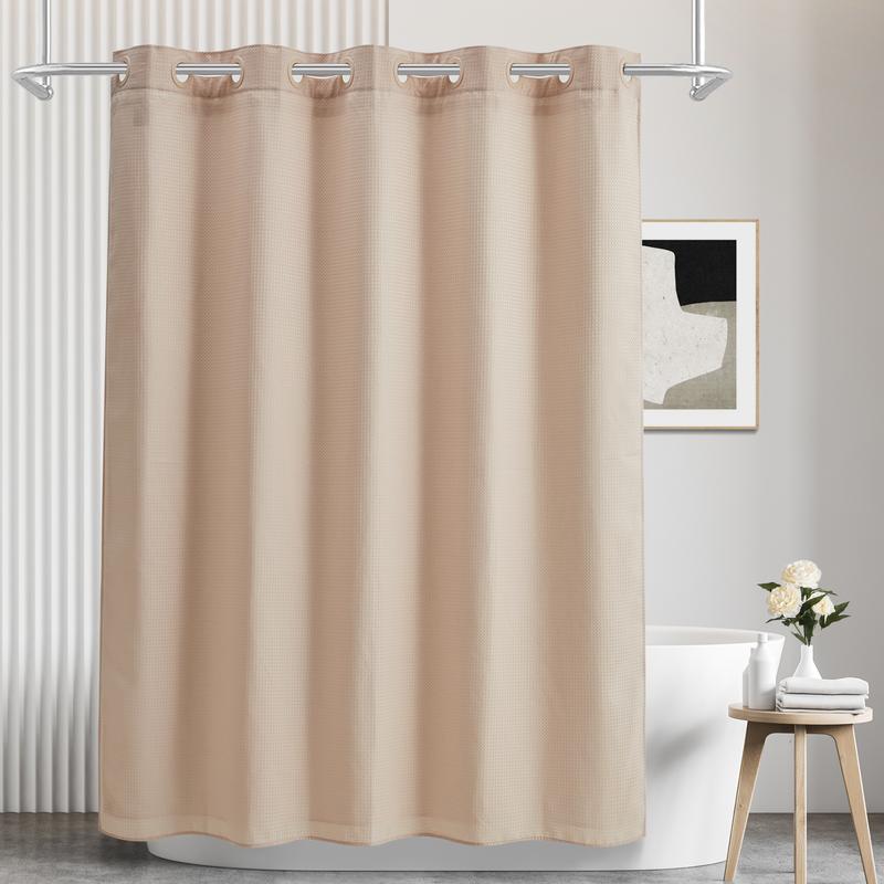 Grey Waffle Weave Shower Curtain with Snap in Liner,No Hooks Needed,Hotel Grade,with Magnets,71" W x 74" H