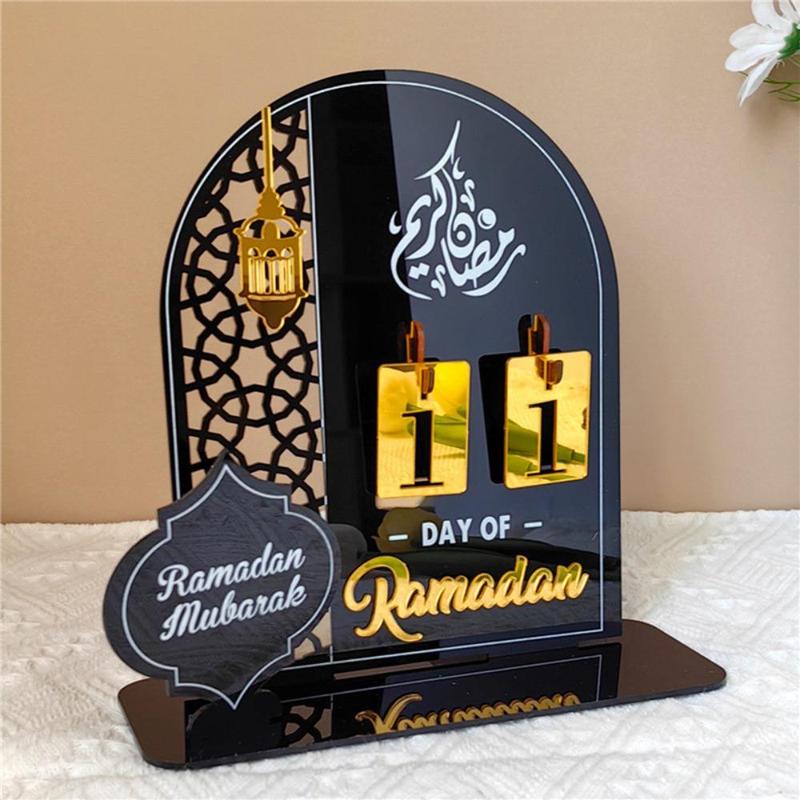 Ramadan Decoration Countdown Calendar with Base, 1 Count Ramadan Mubarak Islam Advent Day Calendar Desktop Ornament for Home Decor, Ramadan Gifts