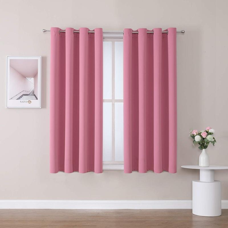 ChrisDowa Grommet Room Darkening Curtains for Bedroom and Living Room - 2 Panels Set Thermal Insulated Blackout Curtains (Pink, 42W x 63L)