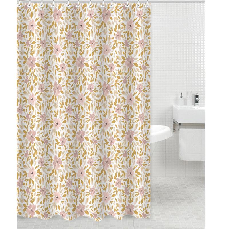 Floral Print Shower Curtain, Waterproof Shower Curtain with 12pcs Hooks, Bathroom Supplies for Home Use