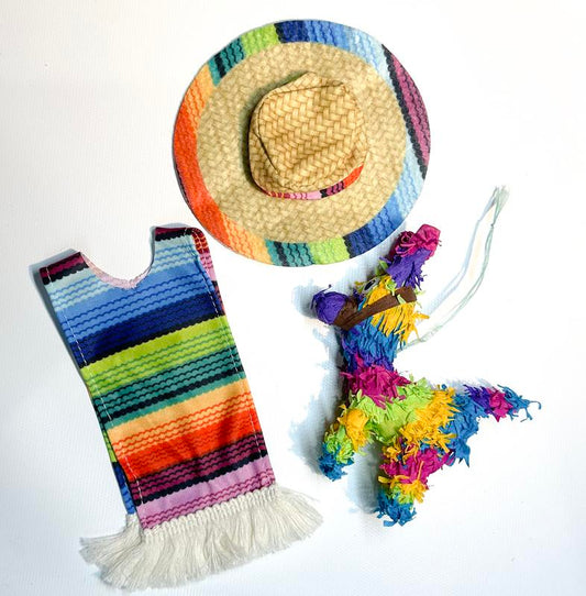 Mexican Poncho and Sombrero Set foe Doll, Elf Set