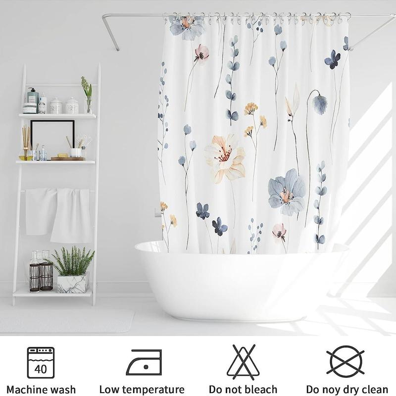 Print Shower Curtain (1 Piece), Waterproof Bathroom Curtain With 12pcs Hooks, Decorative Curtain For Bathroom