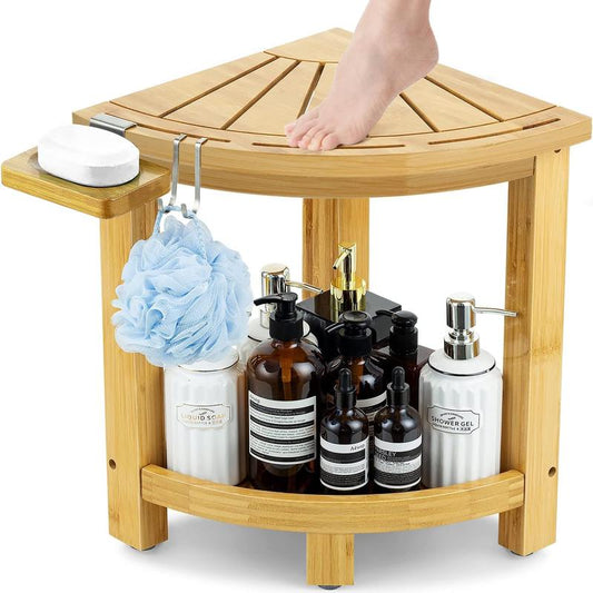 Bamboo Corner Shower Stool Bath Bench