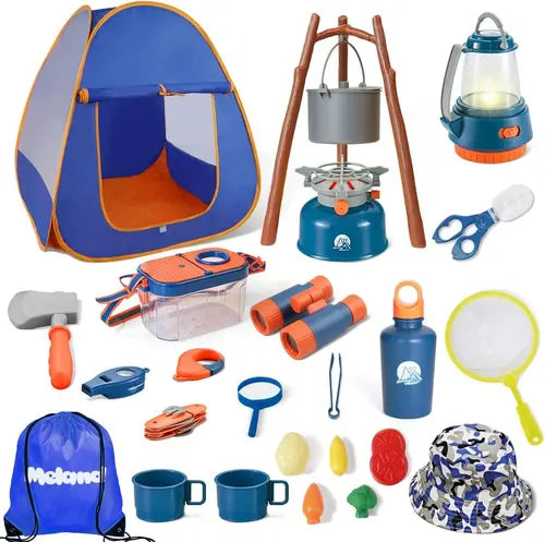 Kids Camping Set with Tent, Camping Gear Toy with Pretend Play Outdoor Toy for Toddlers Birthday Gift