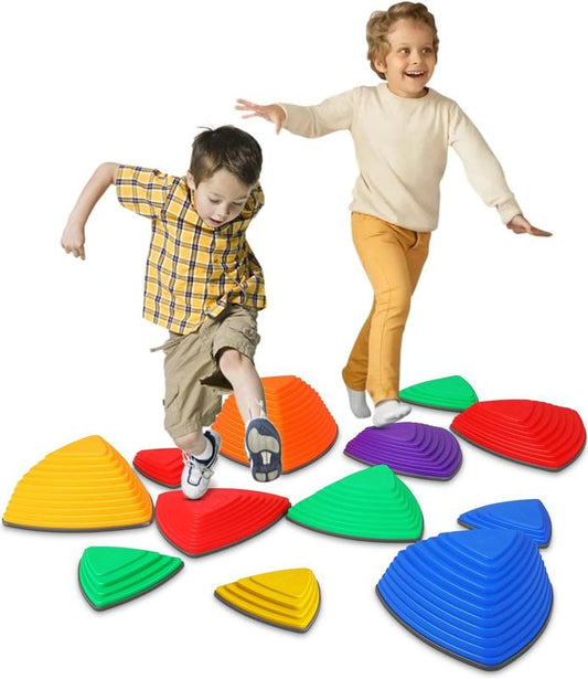 GCCSJ Stepping Stones Non-Slip Balance Stones Toys Indoor and Outdoor Play Equipment for Kids Improving Coordination Balance and Integration Set of 12/25 PCS Rainbow Color